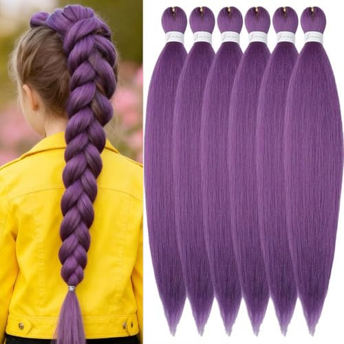 YDDM Meches Pour Tresses Africaine Violet Rajout Cheveux Tresses Texture Yaki Easy Install pour Debutants 20 Pouces 6 Paquets Cheveux Legers Naturels pour Box Braids Twist Crochet Styles