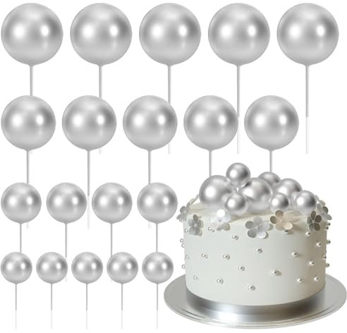 ASTARON 20 Piezas Adornos de Bolas para Pasteles Mini Globos Adornos para Pasteles Bolas Selecciones para Pasteles para Decoraciones de Pasteles de Cumpleaños y Bodas (Plata)