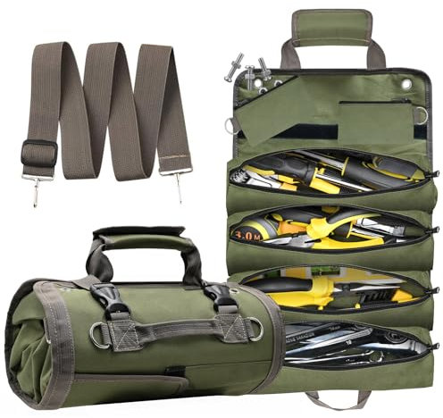 EGOFIX Aufrollbare Werkzeugtasche, robuste Werkzeugtasche, Werkzeugrollen-Organizer mit 2 abnehmbaren Taschen, 900D wasserdichtes Oxford-Tuch, Geschenke für Vater, Männer/Frauen, Mechaniker,