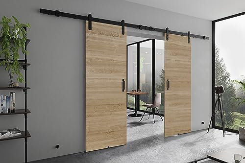 KIER FURNITURE Schiebetüren RETRO - Schiebetür Komplettset Schiene Komplettset Mit Tür – Zimmertüren Mit Zarge Komplett - B192xH205xT1,6 cm - Sonoma-Eiche