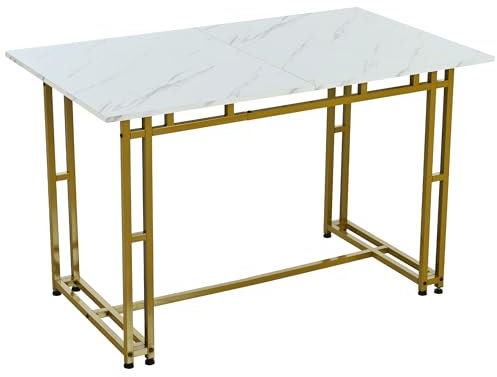 I0I&I0I Leichter Luxus Esstisch,(1-St), Gestell aus Metall Rechteckiger Esstisch aus Moderner Küchentisch mit Metallbeinen für Esszimmer Wohnzimmer,Golden Tischbeine (Gold, 120x70cm)