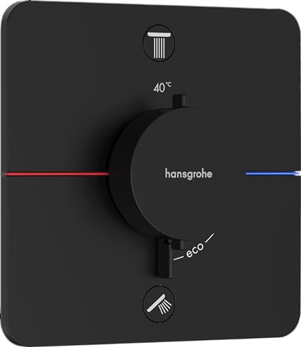 hansgrohe ShowerSelect Comfort Q - thermostat conceiled, bathroom tap with safety stop at 40 °C, thermostat for showers and bath tubs, shower mixer for 2 functions, matt black, 15583670