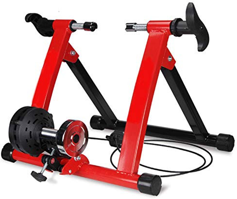 Indoor-Trainerständer, magnetischer Faltbarer Turbo-Trainer für Fahrräder, Kraftdämpfungs-Reittrainer, rot (27,5 bis 29 Zoll verkabelt)