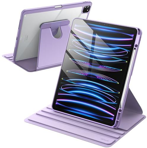 JETech Coque Rotatif pour iPad Pro 12,9 6/5/4/3, Violet Clair | Pour 2022/2021/2020/2018 Modèle, Support Rotatif à 360°, Veille/Réveil Automatique, Porte-Pencil, Protection Complète