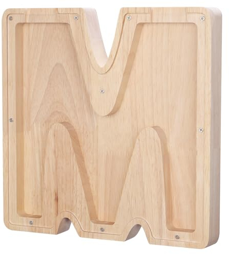 HonGien Alcancía de madera con letras del alfabeto, caja de dinero de madera con calcomanías transparentes del alfabeto, caja de dinero transparente de 23 cm para regalo, Navidad, decoración (M)