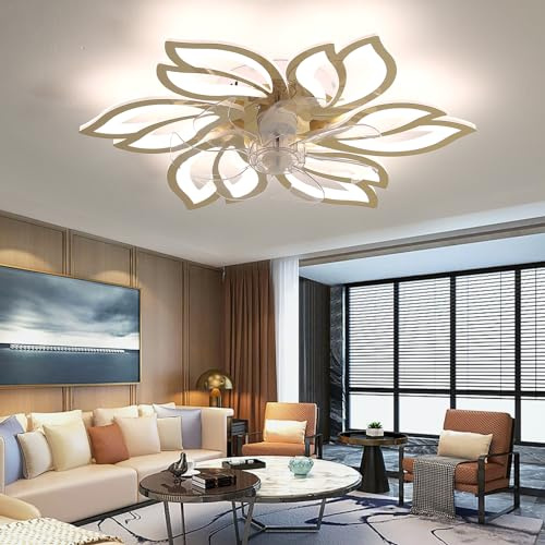 Large Modern Ceiling Fans with Lights LED Dimmable Reversible DC Fan Light Ceiling Mute Timer Bedroom Ceiling Fan Light Remote Control APP Living Room Ceiling Light Fan-Gold