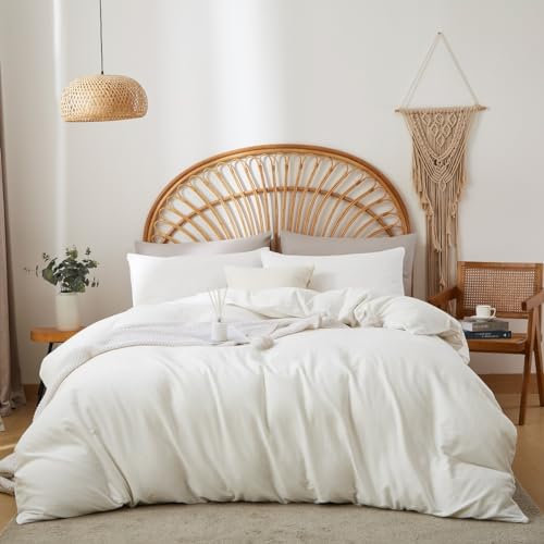 Sedefen Doppelte Musselin Bettwäsche 155x220 cm Baumwolle Leinen Weiß Bettwäsche Set 2tlg,1 Bettbezug mit Reißverschluss und 1 Kissenbezug 80x80cm,85% Baumwolle und 15% Leinen Bettwäsche