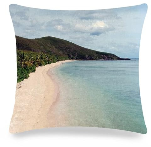 Dsnyu Kissenbezug 50X50 Herbst, Kissen Bezug Meeresstrandberg Leinen Kissenhülle Blau Grün Braun 1 Stück für Sofa Bett Wohnzimmer