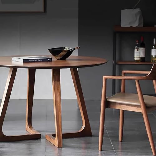 SHAIRMB Moderner Esstisch, Mitte des Jahrhunderts Runden Küchen-Esstisch, Rustikales Massivholz Säulentisch, Kleine Freizeit Couchtisch für Menschen,Walnut Color,120cm