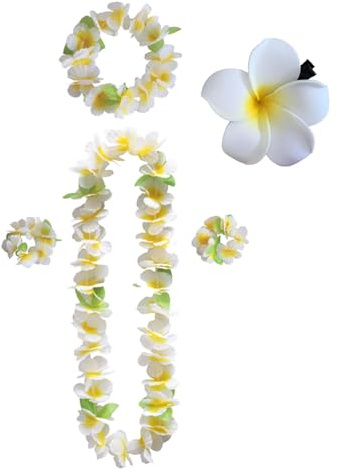 Lilbitty 5Pcs Blumenkette Deko Leis Blumenketten hawaii Ketten Blumen Mit Halskette Stirnband Armband Haarclips, Luau Blumengirlande FüR Hawaii
