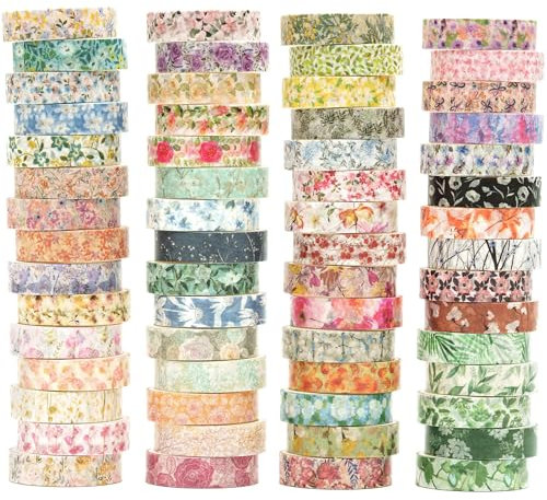 YUBX 60 Rollen Blumen Washi Tape Set Kreative Basic Dünn Dekorative Bänder für Kunst, DIY Handwerk, Bullet Journals, Planer, Scrapbooking, Verpackung