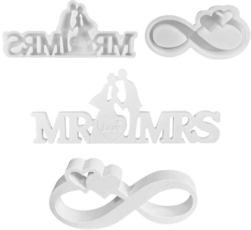 Nexoria Silikonformen Gießformen - Bänder & Mr & Mrs Gipsformen zum Gießen - Silikonform Kerzenformen - Herzen Giessform - 2pcs