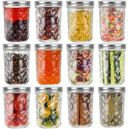 Eathtek 16oz Wide Mouth Glass Mason Jars 12 Pack, 480 ml Glass Canning Jars with Airtight Lids, Ideal for Salad, Meal Prep, Perserving,Pickling, Jam, Honey With Lids
