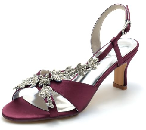 MINITOO Sandales de Mariage Ouvertes pour Femme - Talon Bas - Chaussures de soirée - MY097, My097 Bordeaux Talon 6 5 cm, 38 EU