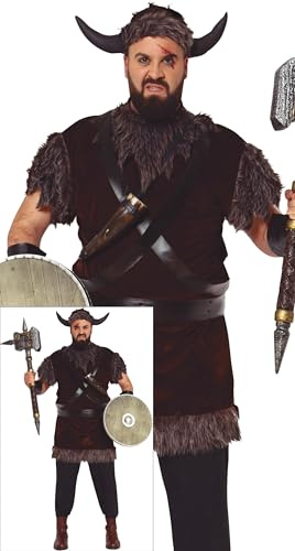 FIESTAS GUIRCA | Disfraz de Vikingo Adulto (56-58/XXL) - Vestido, Cinta de Cabeza, Cinturón, Cuernos y Manguitos - Traje de Guerrero Nórdico para Halloween, Carnaval y Fiestas de Disfraces - Hombre