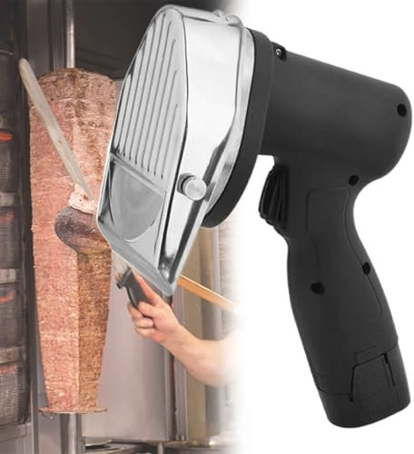 Beachtiful Couteau électrique Shawarma, Couteau à Kebab Turc, Coupe-gyro Commercial en Acier Inoxydable, Trancheuse à Viande Doner Kebab, épaisseur Réglable de 0 à 8 mm (2 Batteries 2000 mAh)