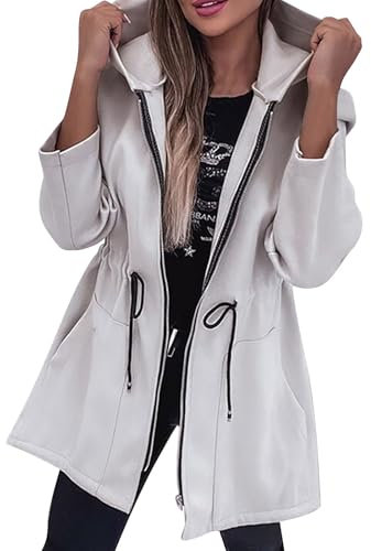 Generisch Damen Kapuzenpullover mit Reißverschluss, Sweatshirt, Übergroß, Langarm, lässig, Kordelzug in der Taille, Seitenschlitz, Tunika, Windbreaker Warnschutzjacke Kinder (White, S)