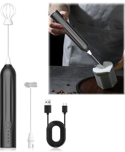 Milchaufschäumer Elektrisch Stab mit Doppeltem Quirl,USB ​Handheld Milchschäumer, Melektrischer Schneebesen 3 Geschwindigkeiten für Handmixer Milk Frother Milchschaum Eiermixer Kaffee Cappuccino Latte