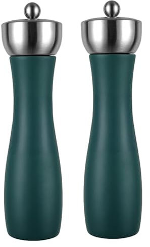 Macina sale e pepe, 20,3 cm, manuale in legno, con macinatura regolabile in ceramica, ricaricabile, per cucina domestica, confezione da 2, verde scuro