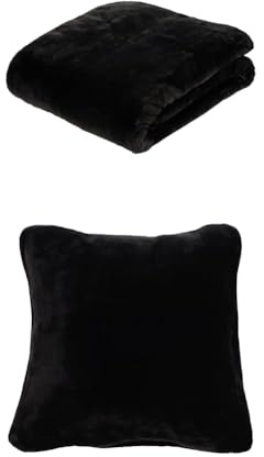 Gözze Premium Cashmere-Feeling Decke und 2er Set Cashmere-Feeling Kissen, 130x170 cm + 50x50 cm, Farbe: schwarz