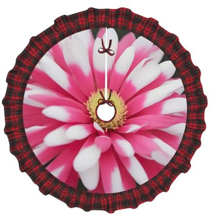 Rosa y Blanco Flor Árbol de Navidad Falda a cuadros Árbol de Navidad Falda Decorada Árbol de Navidad Esterilla de Navidad