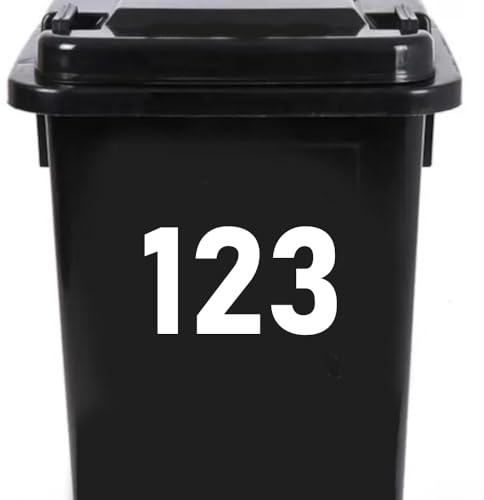 Pack of 3 Simple Font Wheelie Bin Stickers Small - Number Waterproof Decal - Custom Wheelie Bin Numbers Stickers/Recycling Box/House/Door (18cm/7.1 Tall - 3 Pack)