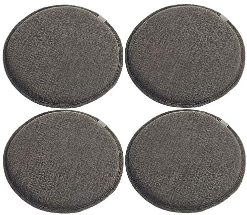 Rutschfeste runde Stuhlkissen, 40 cm Durchmesser, 4 Stück, dunkelgrau, Sitzkissen mit elastischen Bändern, hohe Widerstandsfähigkeit, Schaumstoffkissen, Esszimmerstuhlkissen