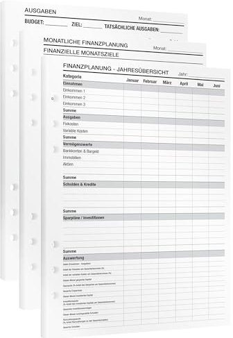 KOMPASS® Finanzplanung | 25 DIN-A5-Einlagen für Ringbuchplaner Budgetplaner & Haushaltsbuch | Geld Sparen dank Finanzplaner mit Jahres-, Monatsplaner & Ausgabenliste | Budget planner Sparbuch binder
