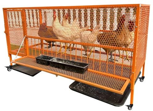 Hühnerkäfig Hühnerstall Freilaufgehege mit Kotwanne Verzinkt Räder und Futtertrog Verzinkter Stahl Kleintierkäfig für Hühner Hasen Geflügel(Size:100 * 60 * 73cm,Color:Orange)