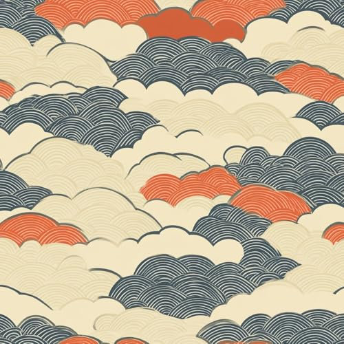 Selbstklebende Tapete Vintage Meereswelle Mustertapete Japanische Meereswelle Klebefolie Möbel Tapete Kinderzimmer Muster Dekofolie Möbelfolie Selbstklebend Wand Tapeten Wohnzimmer Schrankfolie Klebe