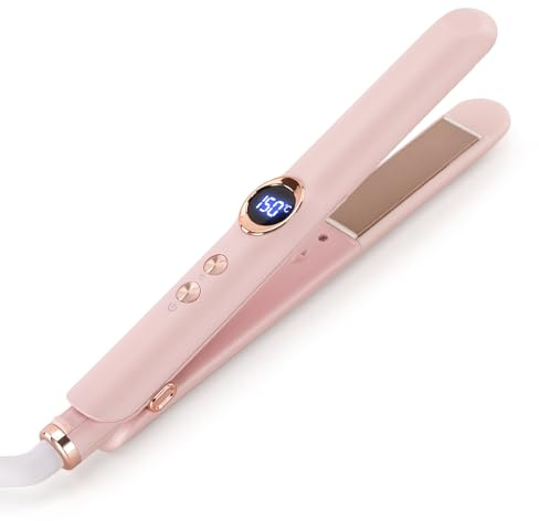 BESTBOMG 2 in 1 Haarglätter Glätteisen Locken und Glätten mit LED-Display, Keramikplatte Schnellaufheizung, (150°C-210°C) 12 Temperatureinstellungen, Multistyler Für alle Haartypen(Rosa)
