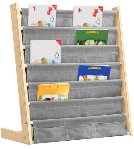 Bücherregal für Kinder, 6 Ebenen, Schulbedarf für Kinderzimmer, Kindergarten, Mehrfarbig, 75 x 30 x 76 cm, Leinen Grau, 1 Stück