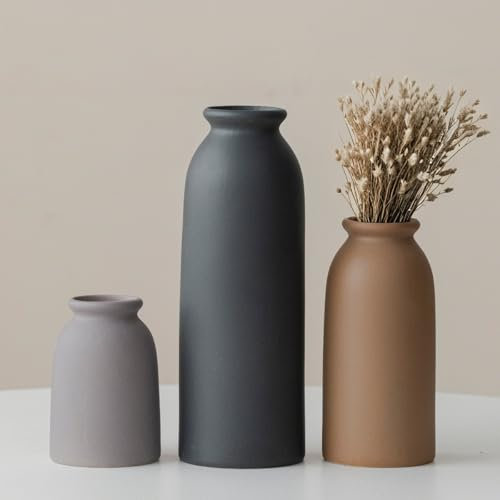 Set di 3 vasi di fiori in ceramica, per decorazioni, nero, arancione, giallo, bianco (Black Middle)