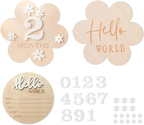 1 Juego Tarjetas de Hitos Mensuales Estilo Pétalos Tarjetas de Madera Decoración para Fotos Accesorio