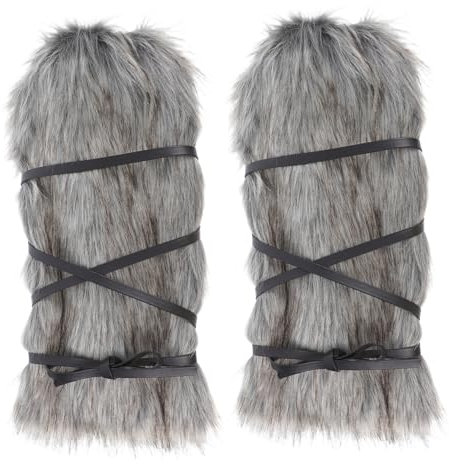 OUNONA 2 Stück Wikinger Beinstulpen Aus Kunstpelz Mit Verstellbarer Schnürung Flauschige Warme Beinwärmer Für Damen Und Herren 40cm Cosplay Und Mittelalterliche Kostüm Accessoires