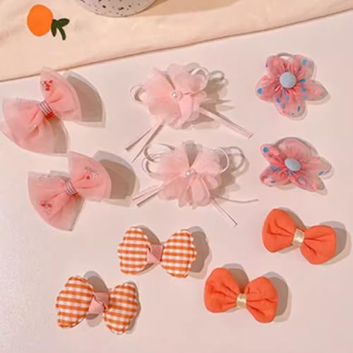 KQOZG 10pcs Chouchous Élastiques avec Nœud, Accessoires Cheveux Fille, Chouchous Bébé Fille avec Fleurs, Elastiques Cheveux Bébé (Orange Rose)