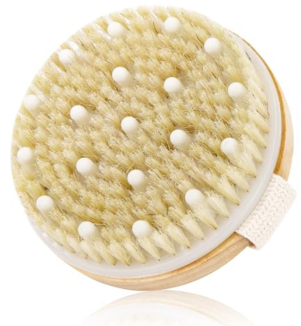 Yesaler Spazzola per il Bagno Spazzola Massaggiante Spazzola per il Corpo in Setole Naturali di Cinghiale per Bagno Drenaggio Linfatico