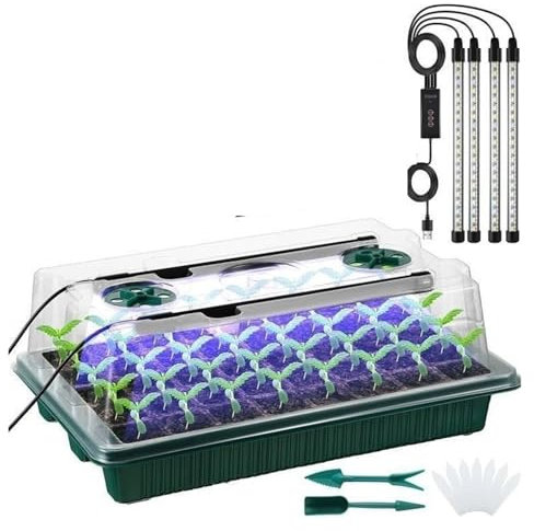 Grow Light, 2 Packs,Seed Starter Trays with High Dome Germination Kit - 80 Cells,4 LED Grow Lights, Smart Timer and 3 Modes for Home Gardene(Red Blue Yellow Light_40W)