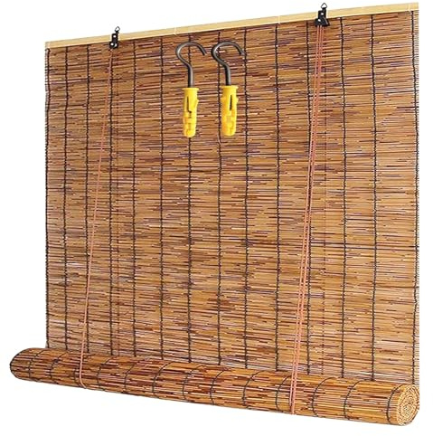 Bamboo Blinds for Outdoor, Patio Bamboo Roller Shades, Blackout Roll Up Blind for Windows, Cordless Reed Privacy Screen, Porch Waterproof Curtain 48 64 72 84 96 high(80 W x 72 H)