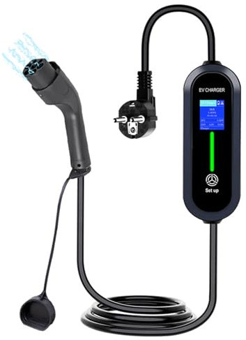 UOEONR Mobile Wallbox 3,5kW | 5m 1-Phasig Typ 2 Ladekabel | 8-16A Einstellbarer Ladeleistung, mit Steuerbarer Digitalanzeige, IP66, Ladestation für Elektroautos/PHEV/EV (Schwarz)