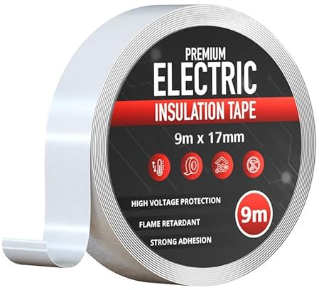 1 Roll White Electrical Insulating Tape 17mm Wide 9m Long Strong PVC Insulation for Electrical Wiring and Cables Flame Retardant High Performance Durable Tape for Home Auto Workshop and DIY Repairs