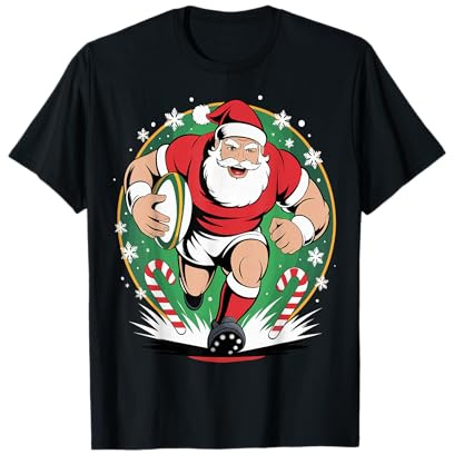 Lustiger Weihnachtsmann spielt Rugby Weihnachtssport T-Shirt