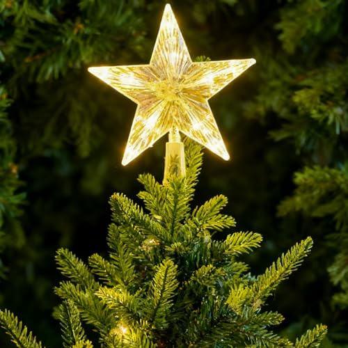 ENLACE Christbaumspitze Stern mit 10 LED Lichterkette, 15cm Baumspitze Weihnachten Kunststoff, Christbaumspitze Beleuchtet, Tannenbaum Spitze Stern, Weihnachtsbaum Spitze für Weihnachtsdeko Silvester