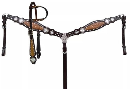 EQUIEMPRESS Western-Leder-Set mit handgefertigtem Kopfstück und Vorderzeug mit Zügeln. /Size-Full,Cob,Pony AM-46 (Pony)