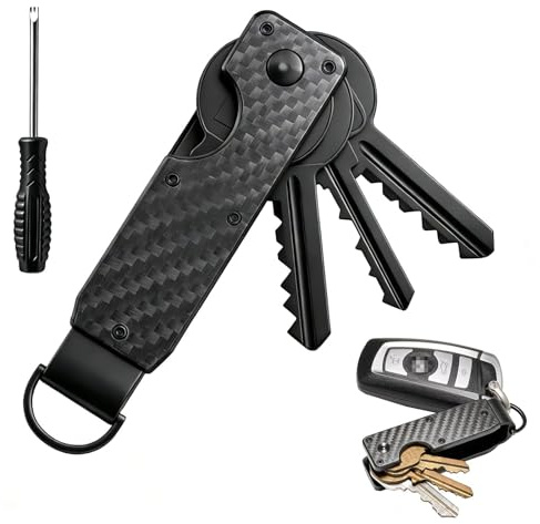 Organizador de Llaves Metálico Compacto con Destornillador, Porta Llaves de Aluminio Antirruido para 2-6 Llaves, Llavero EDC Minimalista para Hombre, Negro Y destornilladores personalizados