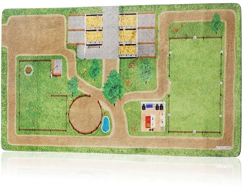 Little Lino Pferde Spielteppich Extra Weich - Reiterhof & Pferdestall Spielwelt - rutschfeste Spielmatte fürs Kinderzimmer 118 x 220 cm