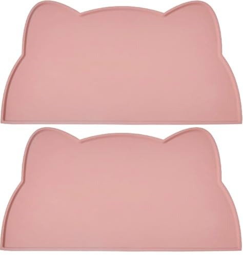2Pcs Katzennapf Unterlage Hund Katzen, BetterJonny Napfunterlage Silikon Wasserdichte Haustier Futtermatte Rutschfeste Fressnapf Unterlage Hundefuttermatte Katzenplatzmatten mit erhöhten Rändern(Rosa)