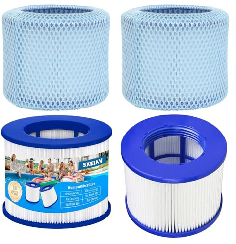 SXEIAV Cartucce filtranti filettate di ricambio per vasca idromassaggio, filtri da avvitare per tutte le vasche idromassaggio Relxtime, Aleko, Wejoy, Aquaspa e altre spa (2 filtri + 2 sacchetti filtro