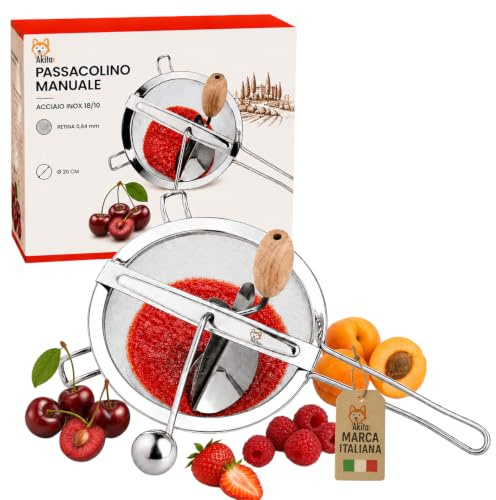Akitaink Passacolino 20 cm con Retina 0,64 mm, Setaccio Manuale per Marmellate, Farina, Verdure, Frutta e Legumi