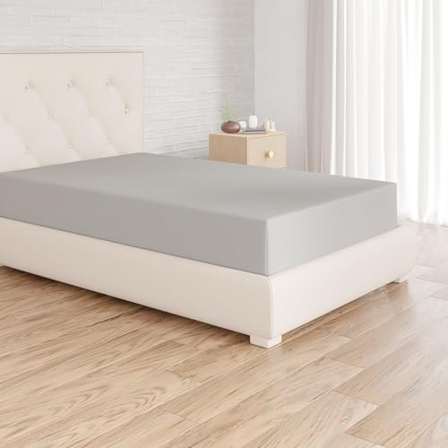 Amazon Basics Spannbettlaken, 140 x 200 x 30 cm, Mikrofaser, Spannbetttuch - Matratzenhöhe bis 30 cm, Hellgrau